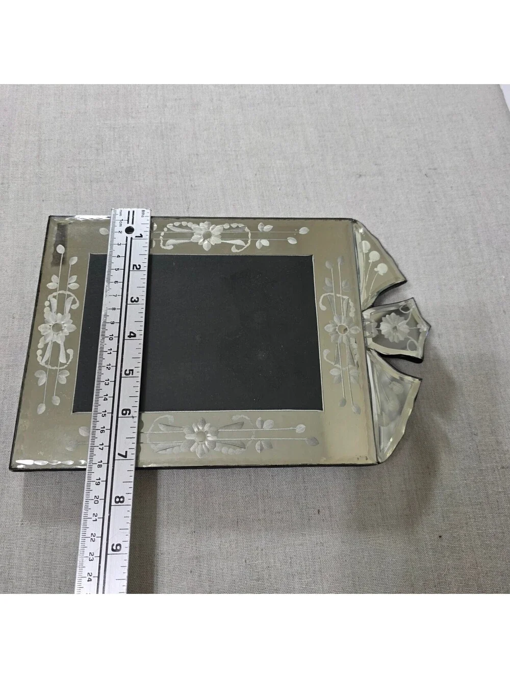 Venetian Style Mirrored Glass 4x6 Picture Frame Etched Floral Beveled Vintage